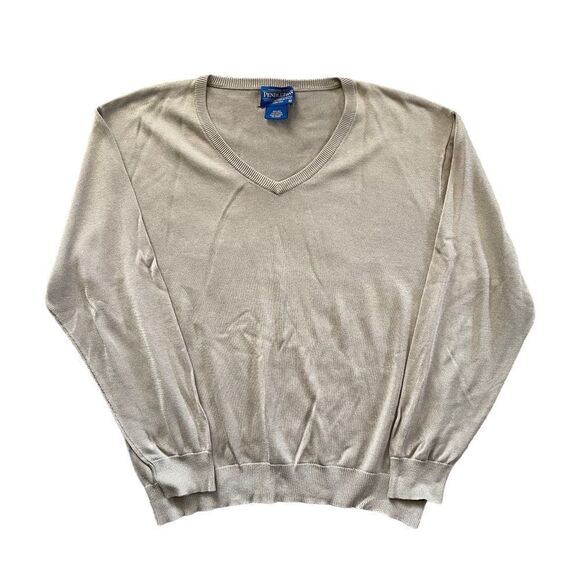 PENDLETON V-neck sweater Tan Men's Medium Silk / Cotton Blend - Picture 1 of 6